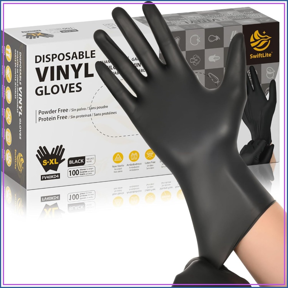 Rubber Glove Cleaning - Black Vinyl Gloves, Food Grade Disposable