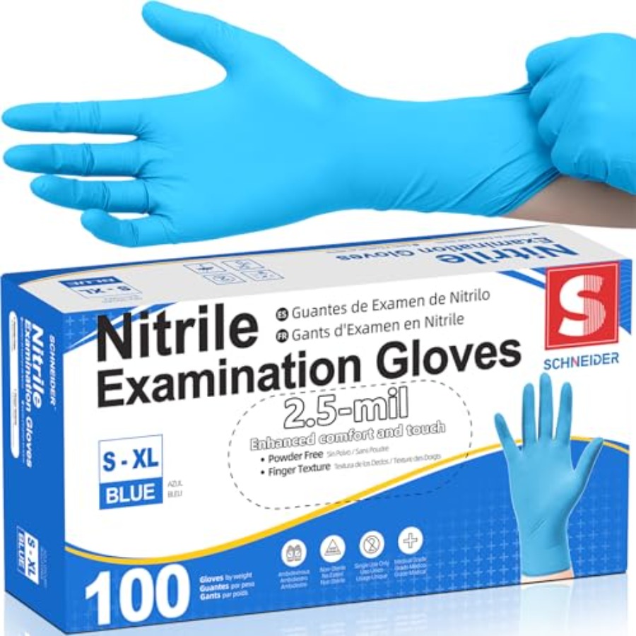 Latex Disposable Glove - Schneider Medical Nitrile Exam Gloves, Blue