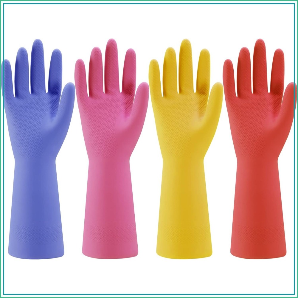 Rubber Glove Cleaning - 4-Pack Rubber Dishwashing Gloves, Reusable Non-Slip