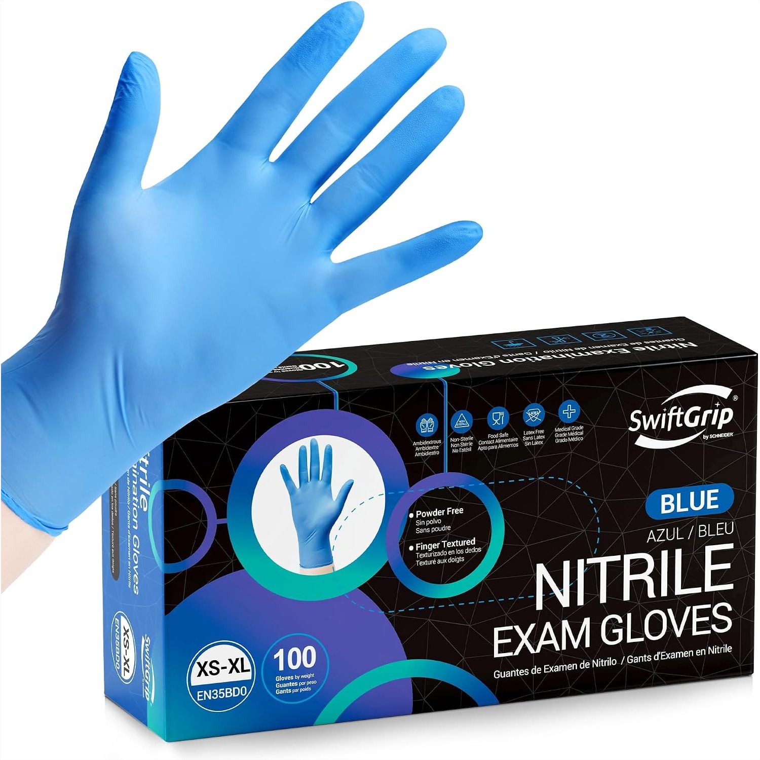 Rubber Glove Cleaning - Blue Nitrile Exam Gloves with SwiftGrip