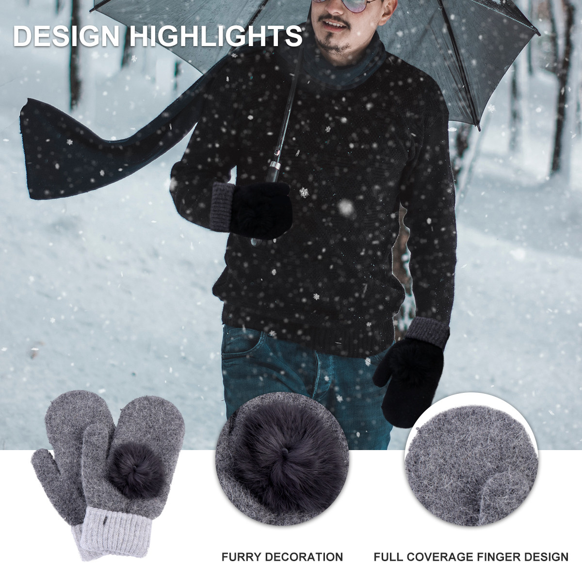 2Pairs Warm Acrylic Winter Mit - Wool Glove Lined avis et prix