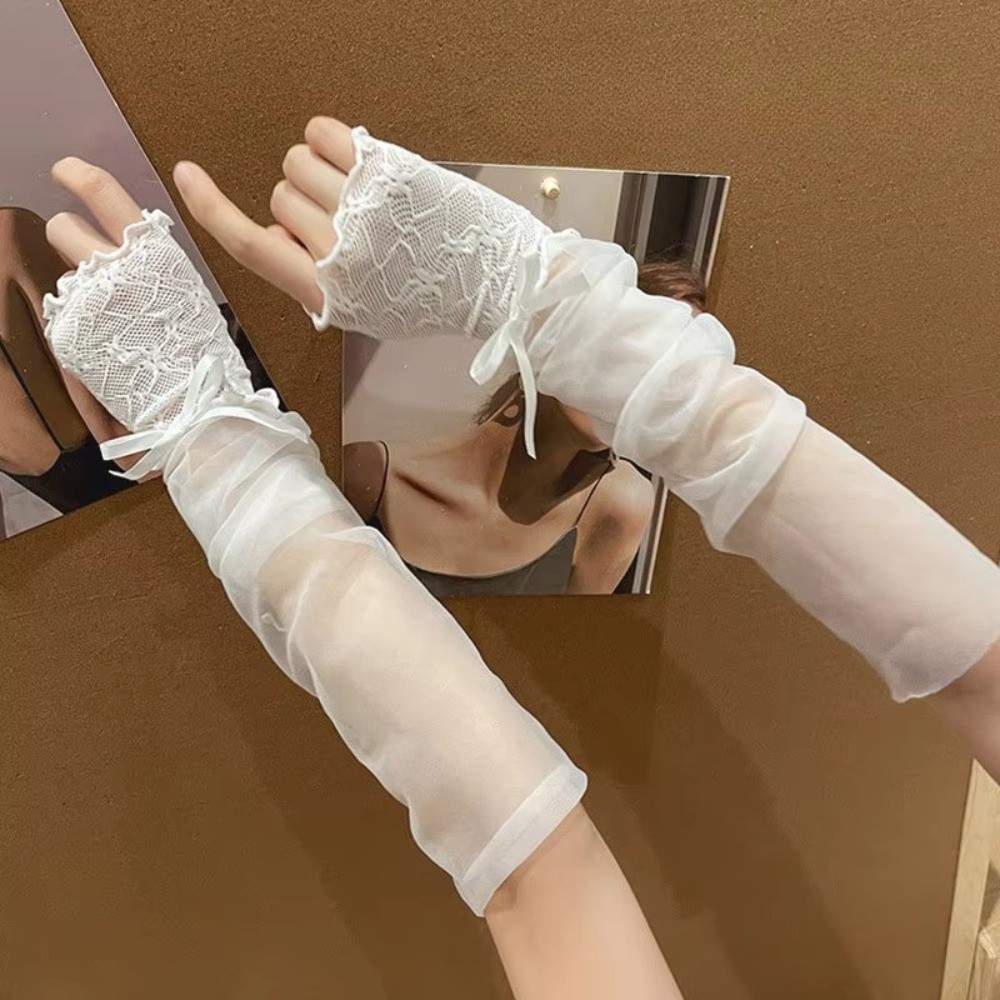 Y2K Lace Ruffle Mesh Gloves Bo - Fingerless Glove Knit avis et prix